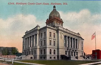 Manitowoc WI “Manitowoc County Court House” Wisconsin Postcard 1913 • $6.50