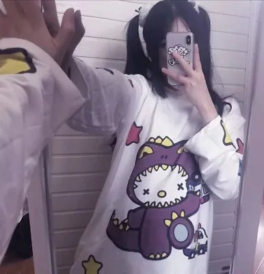 Kitty Shirt Cartoon Kawaii Monster White Womens Girls  Tshirt Dinosaur Harajuku • $48