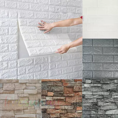 80PCS 3D Tile Brick Wall Sticker Large Self-Adhesive Waterproof SoftFoam Panel/ • £4.41