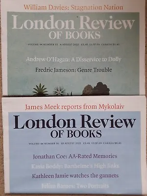 London Review Of Books - August 2022 Issues X2 (4 August & 18 August Issues) • £5