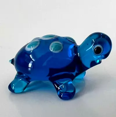 Murano Glass Handcrafted Unique Lovely Baby Turtle Figurine Blue Color • $29.90