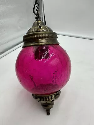 Turkish Pink Crackle Glass Electrical Hanging Lamp Garden Lantern • $45