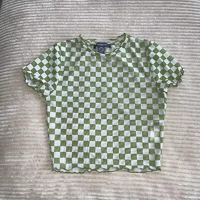 Green And White Checkered Mesh Crop Top Size 2XS WOMEN Primark  • $2.85