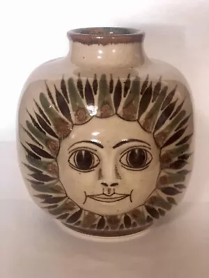 Vintage Carlos Villanueva Sun Face Small Mexican Folk Art Pottery Vase - 5  High • $30