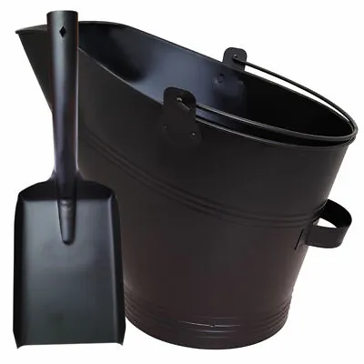 Coal Bucket And Shovel Set Waterloo Charcoal Ash Log Scuttle Hod Fireside Steel • £14.99