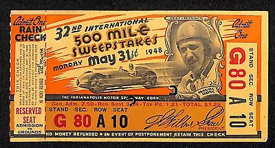 1948 Indy 500 Ticket / IMS 500 Mile Sweepstakes Ticket Stub Seat 10 VGC • $84.99