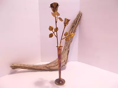 Copper Metal Roses In Copper Bud Vase Small Sculpture Brutalist Style 10  Tall • $14.99