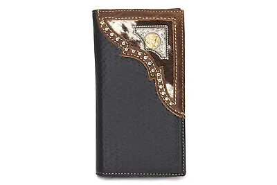 Western Bifold Wallet Black Checbook Genuine Leather Rooster Wallet Studs • $35.99