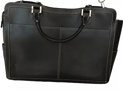 Franklin Covey Planner Office Laptop Tote  Black Leather Shoulder Strap Book Bag • $75.21