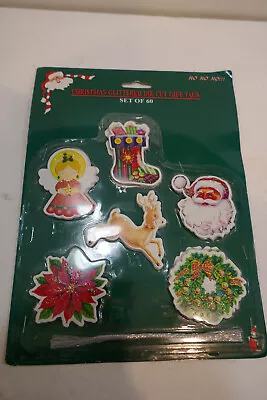 Lot Of 60 Unused Vintage Christmas Gift Tags Glittered. Santa  Reindeer & More • $11.95