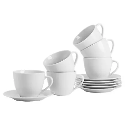 48 Piece Classic White Cappuccino Cup & Saucer Set Tea Coffee Mugs 320ml • £60