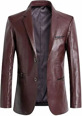 Men's Regular Fit Button Down Lined Business Lambskin Leather Jacket Blazer • $39.99