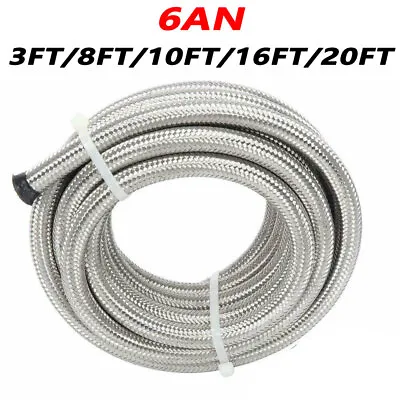 6AN 3/8  Fuel Line Hose Braided Stainless Steel Oil Gas CPE Silver 10FT/20FT • $8.88