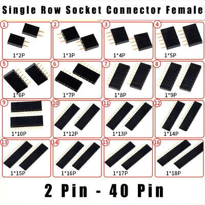 $2.23 • Buy 2.54mm PCB Female Header 2 - 40 Pin Single Row Socket Connector Strip Straight