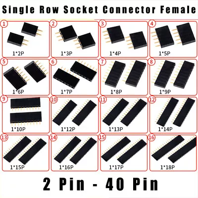 $2.23 • Buy 2.54mm PCB Female Header 2 - 40 Pin Single Row Socket Connector Strip Straight