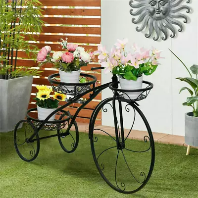 Rustproof Metal Bike Plant Stand Flower Pot Cart Holder Garden Window Home Decor • £26.91