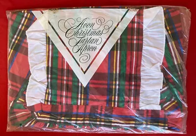 Vintage Avon 1986 Tartan Red Green Plaid Full Bib Apron Christmas Ruffle NOS • $22.99