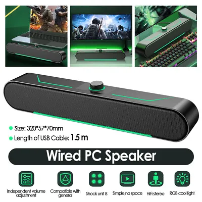 Wired Sound Bar Stereo Bass Computer Speakers USB Powered For PC Laptop Tablet • £13.99