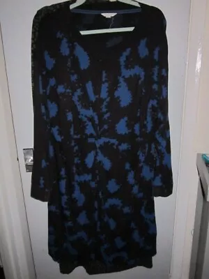 White Stuff Black Blue Floral Twist Front Long Sleeved Tunic Dress Size 22 • £8