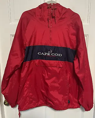 Cuffy's Cape Cod Mens 1/4 Zip Nylon Jacket Medium Red/Blue Kangaroo Pocket Hood • $19.99