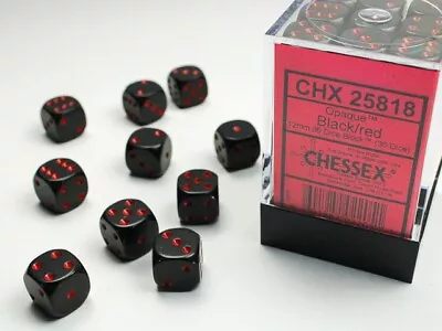 Chessex Opaque Black With Red 36 Dice Set - 6 Sided - 12mm D6 Dice Block • $6.95