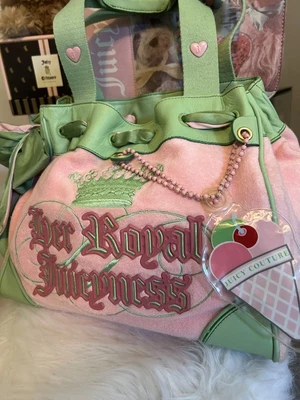 $1250 • Buy Vintage RARE Juicy Couture Pink Terry Green Daydreamer Bag HER ROYAL JUICYNESS🍉