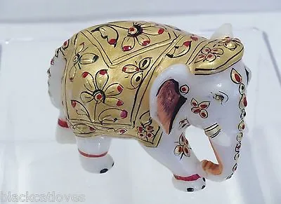 Carved White Marble Elephant Hand Painted And Gilded • £19.99