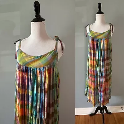 VINTAGE Rainbow Indian Gauze 70s Tent Dress Small • $112