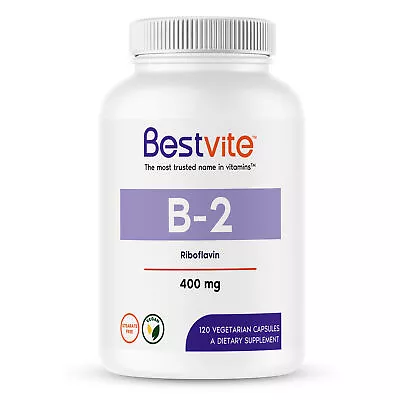 Bestvite Vitamin B-2 (Riboflavin) 400mg (120 Vegetarian Capsules) -Gluten Free • $14.99