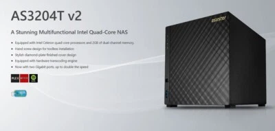 £229 • Buy Asustor AS3204T V2 J3160 4-bay NAS Network Attached Storage (Diskless)