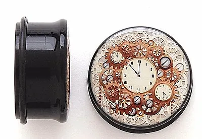 1 Pair Clock 2 Steampunk Single Flare Ear Plugs Gauges W/ O Rings Pick Size #633 • $8.99