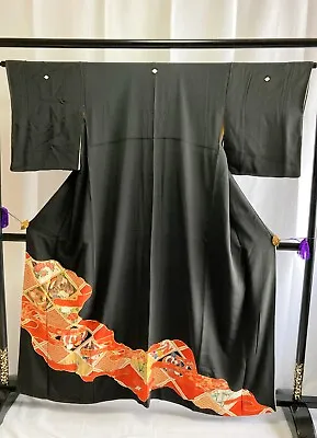 $50 • Buy Vintage Japanese Kimono -  Silk Kuro Tomesode With Beautiful Birds