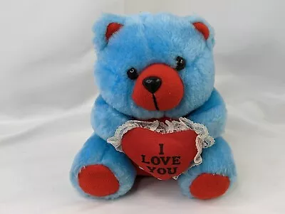 Blue Red Bear Plush I Love You Heart 6 Inch Vintage Stuffed Animal Toy • $12.95