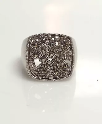 Sterling Silver & Marcasite Square Flower RING- Sz 8 8.77 Grams • $19.99