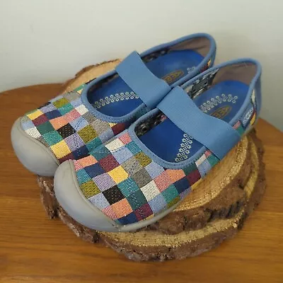 KEEN Harvest Mary Jane's Squares Cotton Canvas Stripes Women Size 7.5 W • $22.95