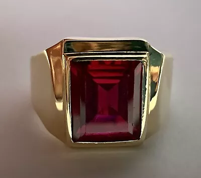 Men’s Ruby Ring Lab-created Ruby Solid 14k Yellow Gold Estate Vintage Antique • $1295