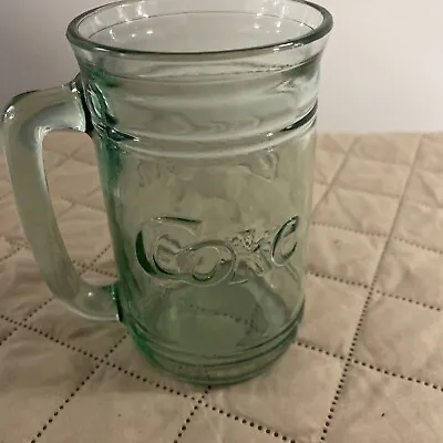 Vintage Coca Cola Green Mug Embossed Handled Drinking Glass Free Shipping • $18