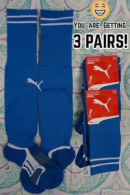 3 PAIRS Puma YOUTH AGES 6-10=SZ 1 Kneehigh Soccer Sport Socks ELECTRIC BLUE #147 • $12.99