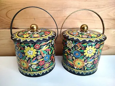 Pair Of Vintage Daher Tin Metal Retro Floral Container Made In England W/ Lids • $29.98