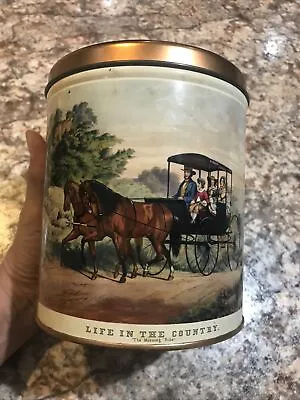 VTG DECOWARE TIN;  Life In The Country -The Morning Ride ; Currier & Ives 6 X5  • $6