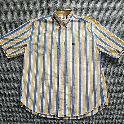 Faconnable Blue Yellow Striped Short Sleeve Button Down Shirt Mens Size Medium • £55.97