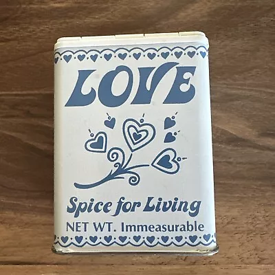 Vintage Blue Lettering LOVE Is The Spice For Living Tin Immeasurable HTF • $38