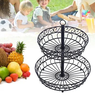 2-Tier Fruit Basket Display Stand Countertop Metal Storage For Bread Decor • $18