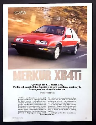 1987 Merkur XR4Ti Coupe Road Test Technical Data Photos Review Article • $7.19