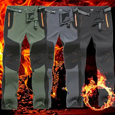 Men Tactical Trousers Fleece Thermal Hiking Outdoor Fishing Walking Combat Pants • £12.49