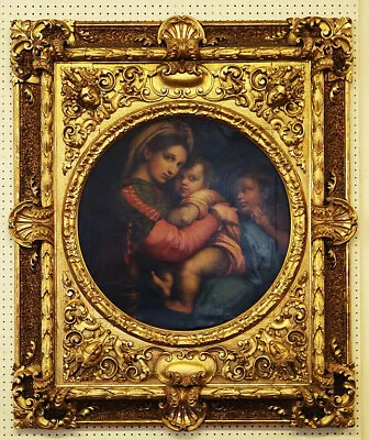 Antique 19th Century Oil On Canvas Madonna Of The Chair After Raphael  • $9500