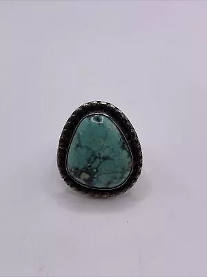 Turquoise Ring Vintage Native American Unsigned Sterling Silver Size 10.5 • $9.99