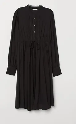 New H&M Mama Black Lace Trim Pintuck Maternity Dress Womens Medium Long Sleeve  • $24.94