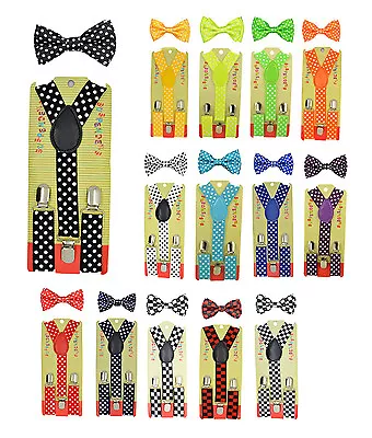 CUTE Baby Toddler Kids Children Polka Dot Y-Back Elastic Suspender & Bow Tie  • $9.99