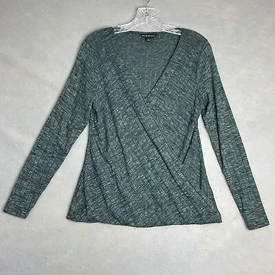 Rock & Republic Womens Top Size S Green Mock Wrap Stretchy Knit Pullover Blouse • $11.20